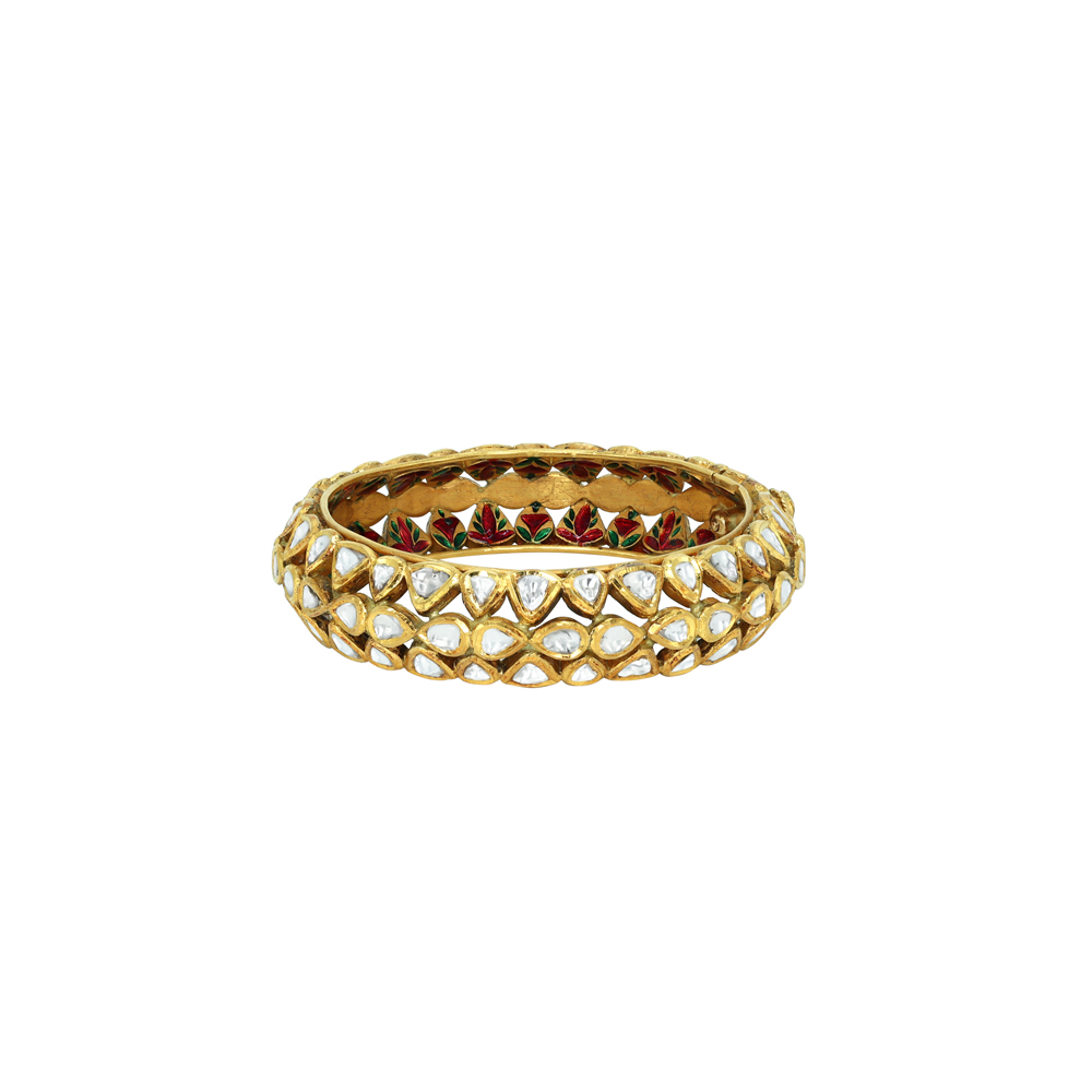 Honeycomb Polki Bangle with Red-Green Enamel Detailing